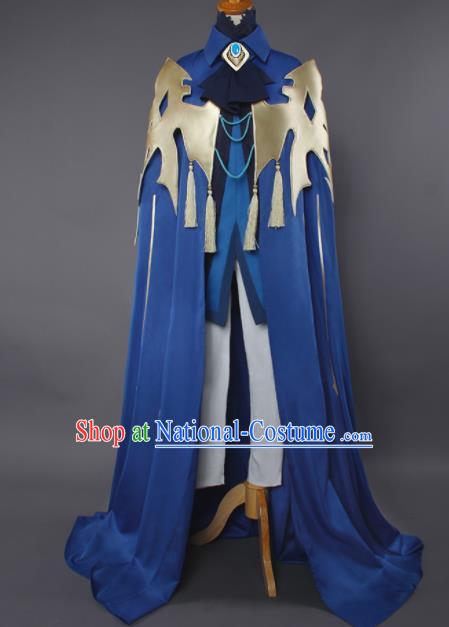 Chinese Traditional Cosplay Swordsman Blue Cloak Ancient Knight Costumes for Men