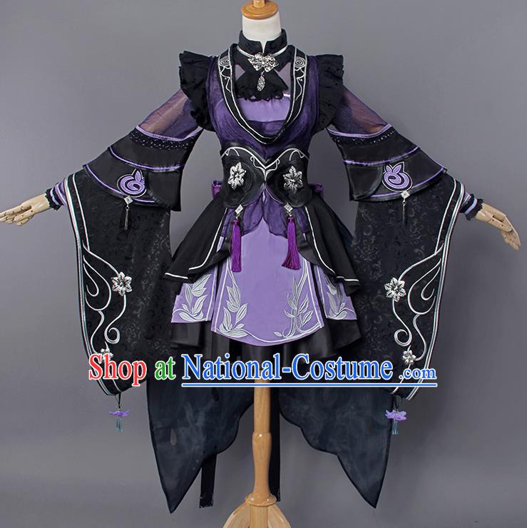 Top Grade Cosplay Princess Purple Costumes Chinese Ancient Swordswoman Dress for Women