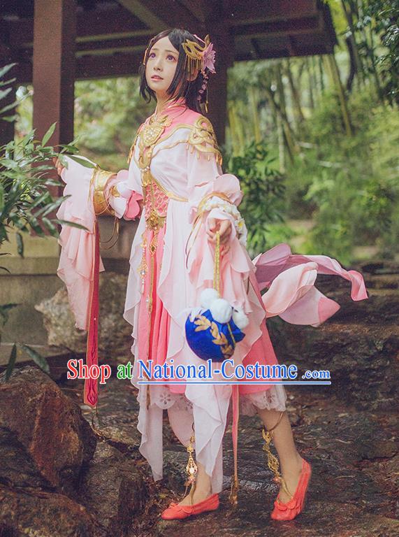 Chinese Traditional Cosplay Swordsman Pink Costumes Ancient Female Knight Dress for Women