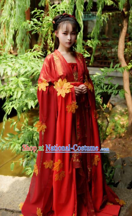 Asian Chinese Ancient Wedding Historical Costumes Tang Dynasty Princess Red Hanfu Dress for Women