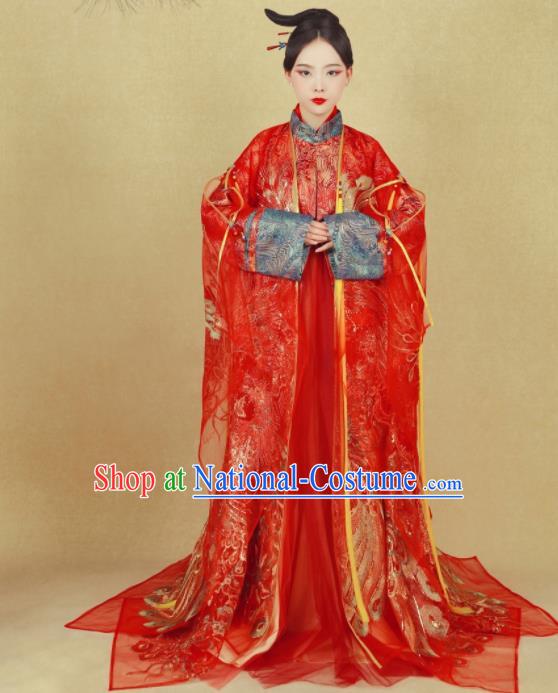 Chinese Ancient Wedding Red Hanfu Dress Ming Dynasty Imperial Empress Embroidered Historical Costumes for Women