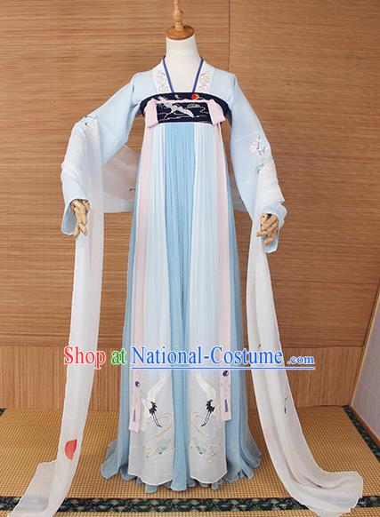 Top Grade Chinese Cosplay Princess Costumes Ancient Tang Dynasty Palace Lady Light Blue Dress for Women