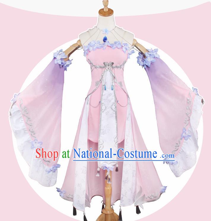 Top Grade Chinese Cosplay Peri Princess Costumes Ancient Swordswoman Pink Dress for Women