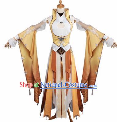 Top Grade Chinese Cosplay Young Lady Female Assassin Costumes Ancient Swordswoman Golden Dress for Women