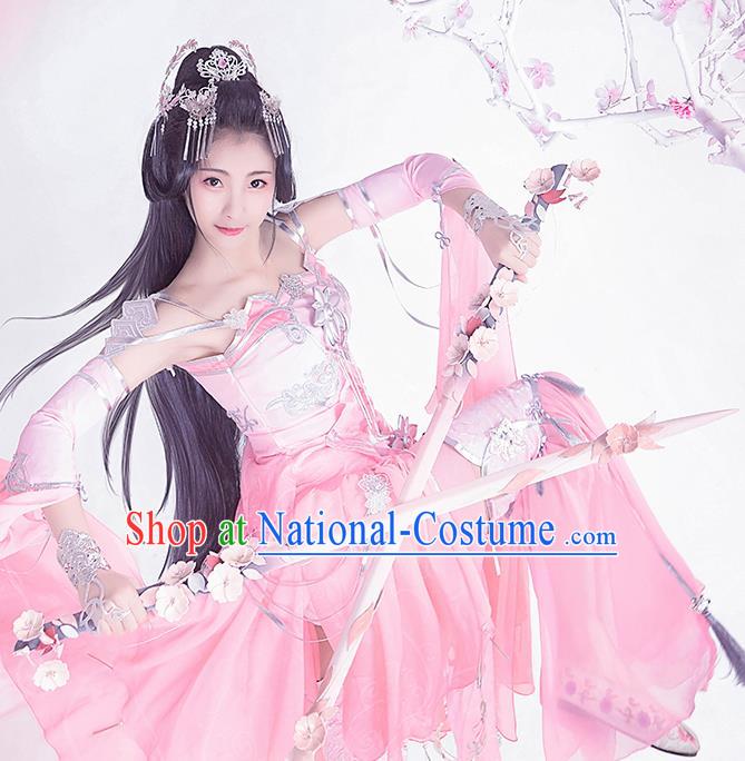 Top Grade Chinese Cosplay Costumes Ancient Swordswoman Pink Dress for Women