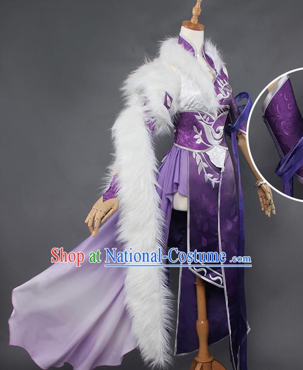 Top Grade Chinese Cosplay Costumes Ancient Swordswoman Purple Dress for Women