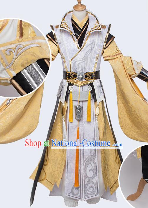 Chinese Traditional Cosplay Royal Highness Costumes Ancient Swordsman Golden Clothing for Men