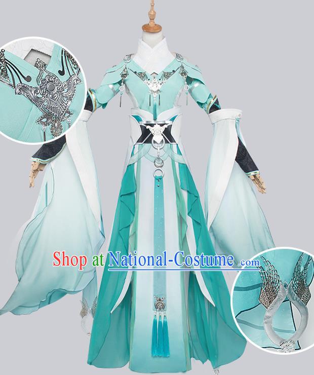 Top Grade Chinese Cosplay Costumes Ancient Swordswoman Green Dress for Women