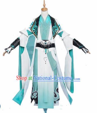 Chinese Traditional Cosplay Nobility Childe Costumes Ancient Swordsman Green Clothing for Men