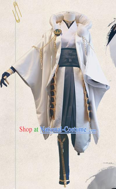 Chinese Traditional Cosplay Warrior White Costumes Ancient Swordsman Clothing for Men