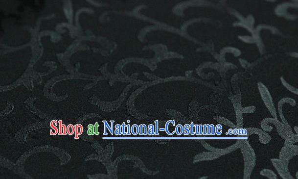 Asian Chinese Traditional Pattern Fabric Ancient Hanfu Jacquard Weave Black Brocade Silk Fabric Drapery Material