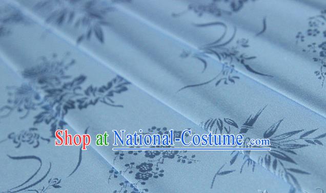 Asian Chinese Traditional Pattern Light Blue Silk Fabric Ancient Hanfu Jacquard Brocade Fabric Drapery Material