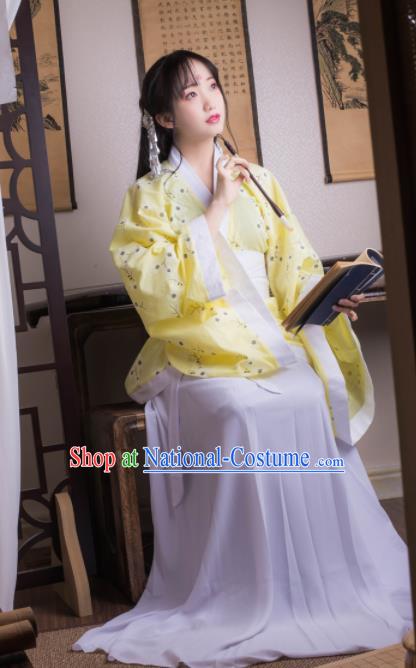 Chinese Ancient Peri Yellow Hanfu Dress Han Dynasty Princess Costumes for Women