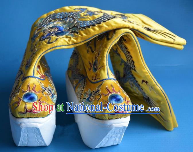 Chinese Traditional Beijing Opera Takefu Shoes Ancient Han Dynasty Emperor Embroidered Boots for Men