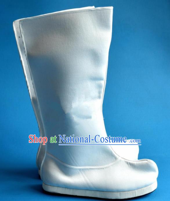 Chinese Traditional Beijing Opera Takefu Shoes Ancient Han Dynasty Swordsman White Boots for Men