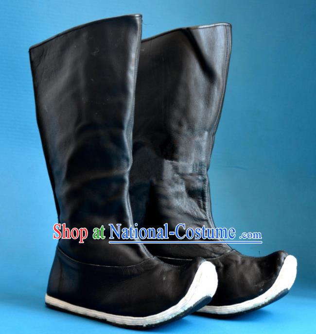 Chinese Traditional Beijing Opera Takefu Shoes Ancient Swordsman Black Leather Boots for Men