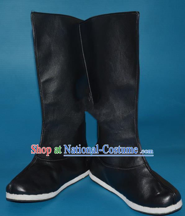 Chinese Traditional Beijing Opera Takefu Leather Shoes Ancient Swordsman Black Boots for Men