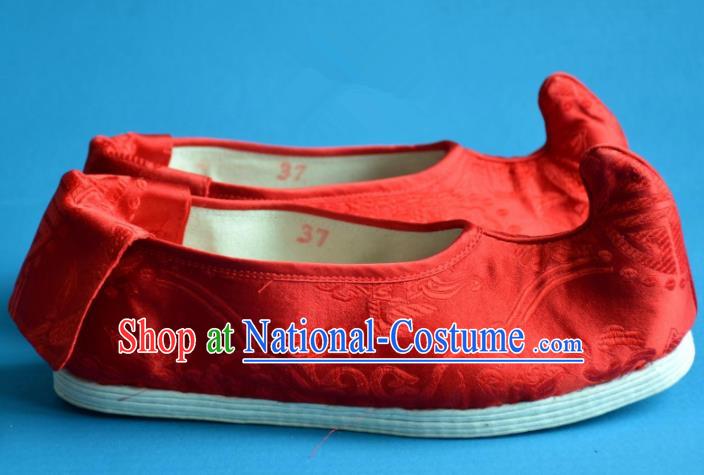 Chinese Ancient Handmade Cloth Shoes Traditional Tang Dynasty Princess Shoes Embroidered Red Shoes for Women