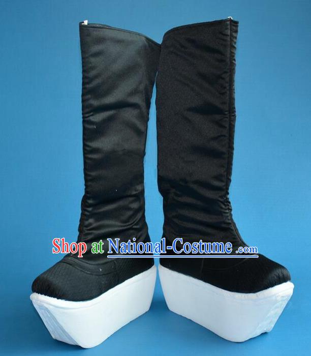 Chinese Traditional Beijing Opera Shoes Ancient Qing Dynasty Chancellor Black Boots for Men