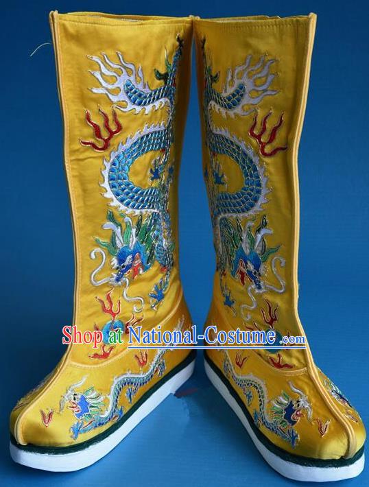 Chinese Traditional Beijing Opera Shoes Ancient Qing Dynasty Emperor Embroidered Boots for Men