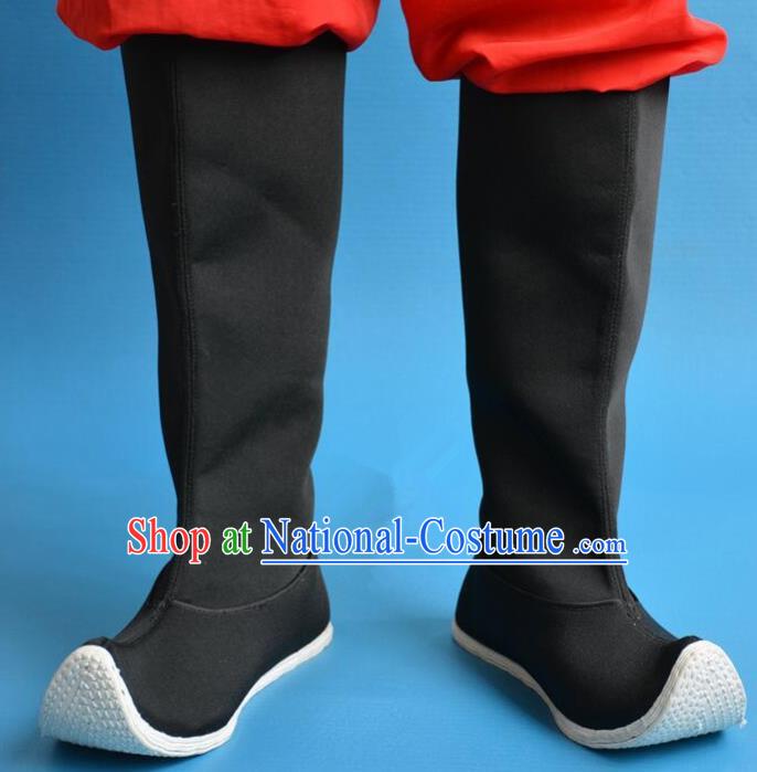 Chinese Traditional Beijing Opera Shoes Ancient Han Dynasty Swordsman Black Boots for Men