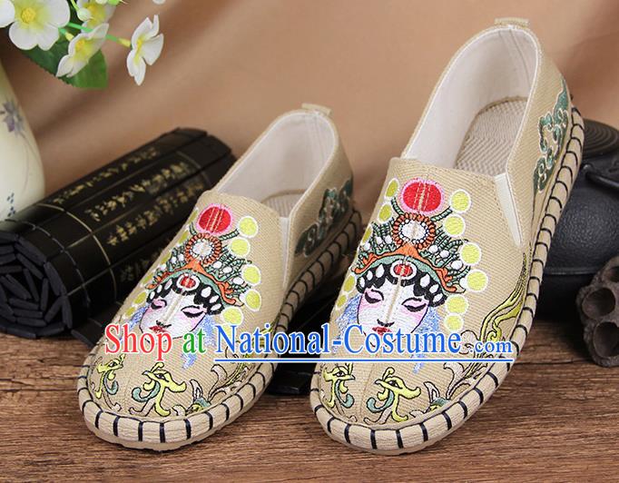 Chinese National Handmade Shoes Traditional Cloth Shoes Embroidery Beige Shoes for Women