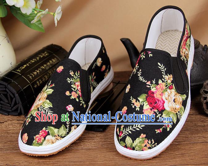 Chinese National Shoes Traditional Black Cloth Shoes Monk Shoes for Men