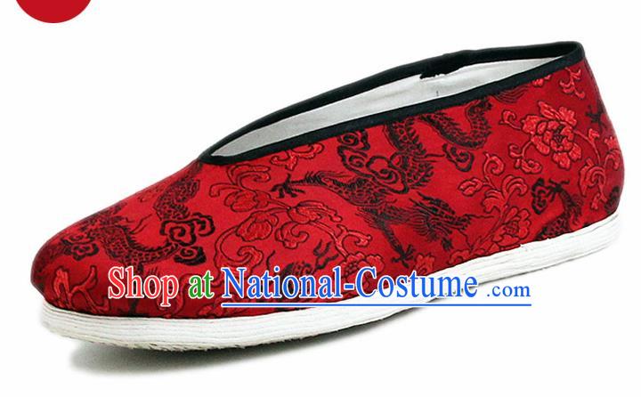 Chinese National Shoes Traditional Cloth Shoes Red Satin Shoes for Men