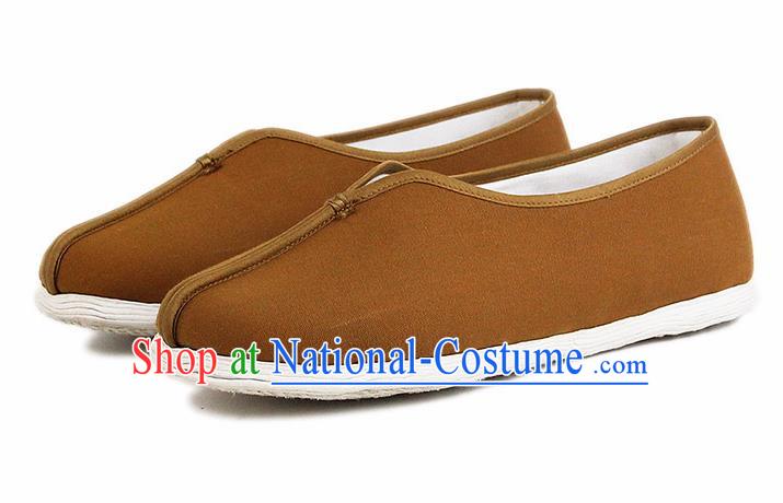 Chinese National Khaki Cloth Shoes Traditional Martial Arts Shoes Monk Shoes for Men