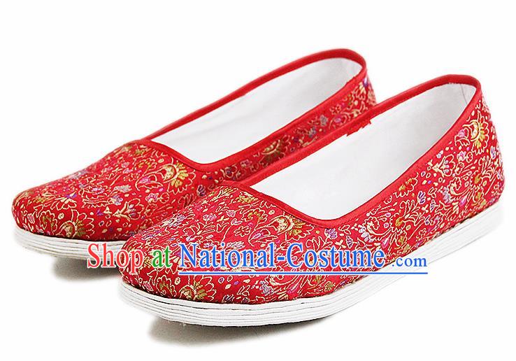 Chinese National Handmade Cloth Shoes Traditional Shoes Embroidered Red Shoes for Women