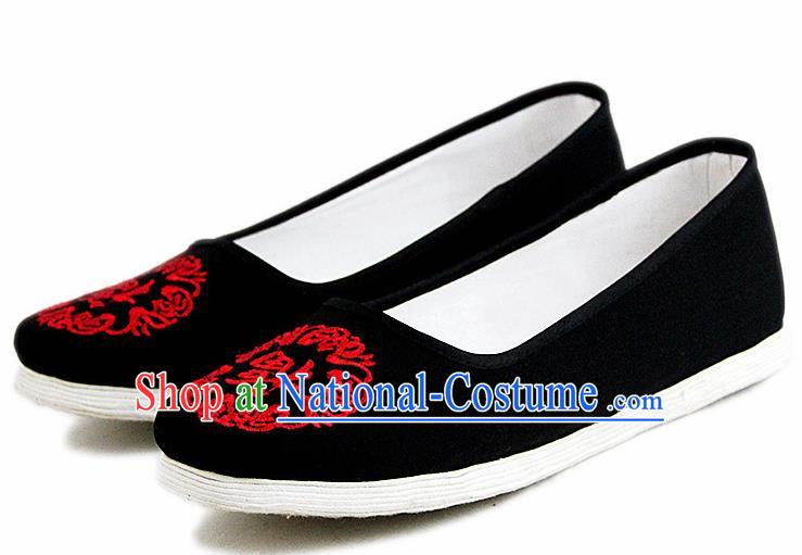 Chinese National Handmade Cloth Shoes Traditional Shoes Embroidered Black Shoes for Women