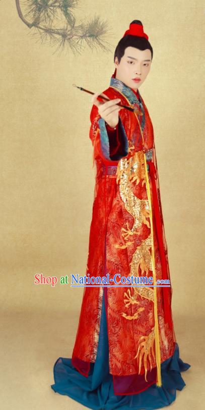 Chinese Ancient Bridegroom Red Clothing Tang Dynasty Nobility Childe Wedding Historical Costumes for Men