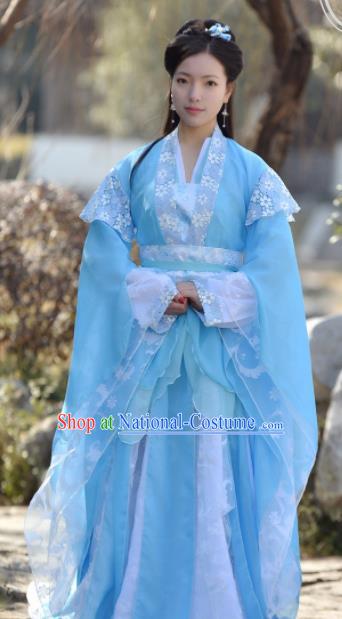 Chinese Ancient Peri Blue Hanfu Dress Song Dynasty Princess Embroidered Historical Costumes for Women