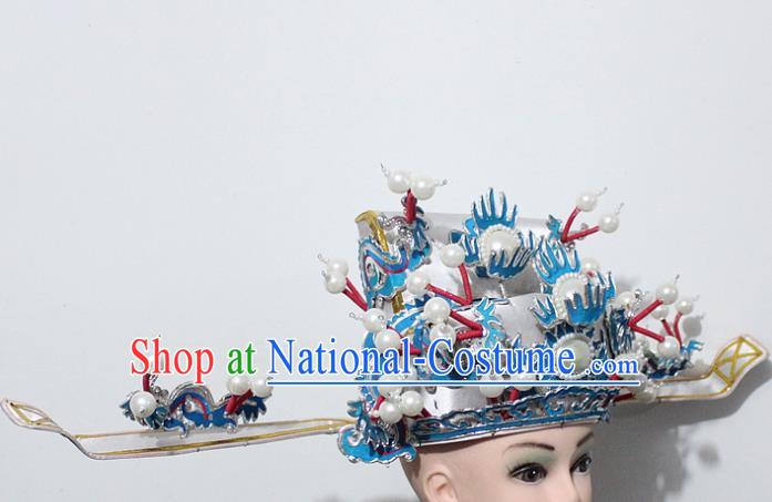 Chinese Traditional Peking Opera Prime Minister White Hat Ancient Chancellor Headwear for Men