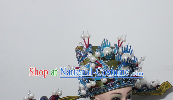 Chinese Traditional Peking Opera Prime Minister Green Hat Ancient Chancellor Headwear for Men