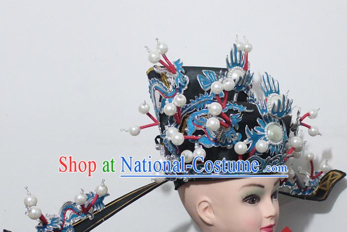 Chinese Traditional Peking Opera Prime Minister Black Hat Ancient Chancellor Headwear for Men