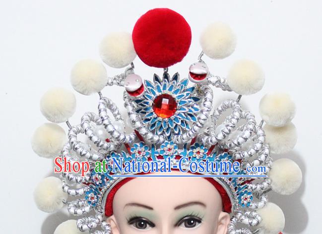 Chinese Traditional Peking Opera Blues Hair Accessories Ancient Female Warriors Helmet for Women