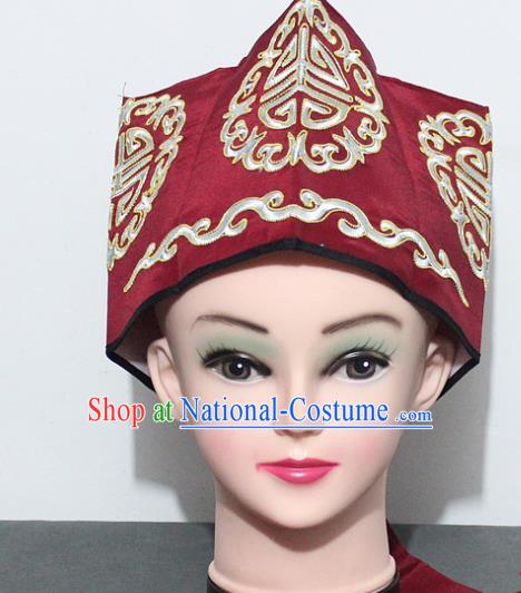 Chinese Traditional Peking Opera Old Gentleman Hat Ancient Ministry Councillor Red Hat for Men