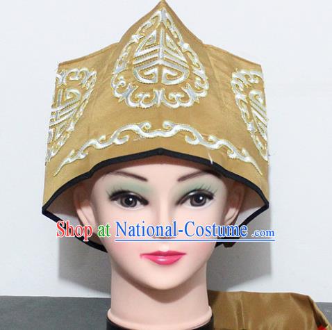 Chinese Traditional Peking Opera Old Gentleman Hat Ancient Ministry Councillor Khaki Hat for Men