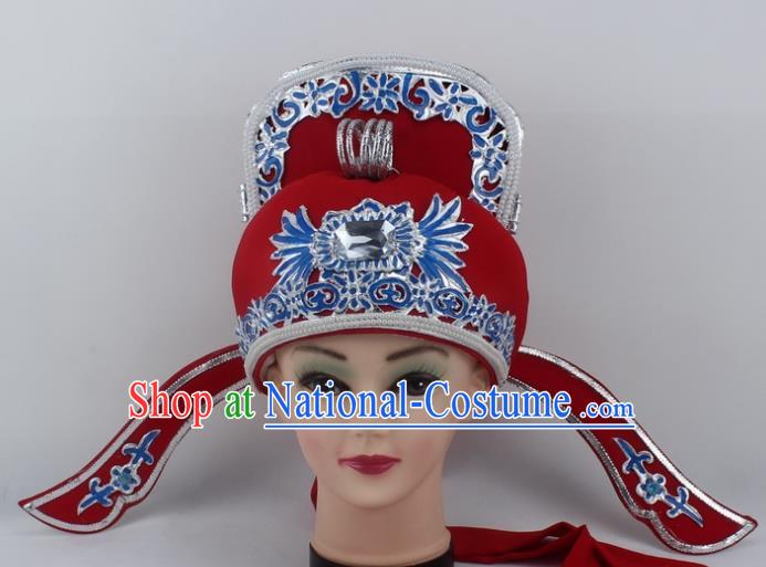 Chinese Traditional Peking Opera Niche Hats Ancient Scholar Red Hat for Men