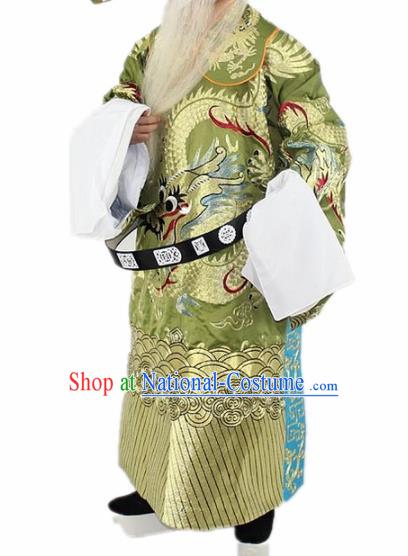 Chinese Traditional Peking Opera Old Gentleman Olive Green Costumes Ancient Prime Minister Clothing for Men