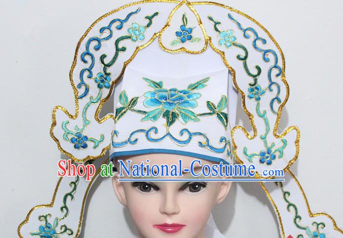 Chinese Traditional Peking Opera Niche Hats Ancient Nobility Childe White Hat for Men