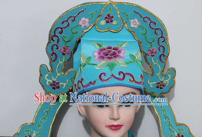 Chinese Traditional Peking Opera Niche Hats Ancient Nobility Childe Green Hat for Men