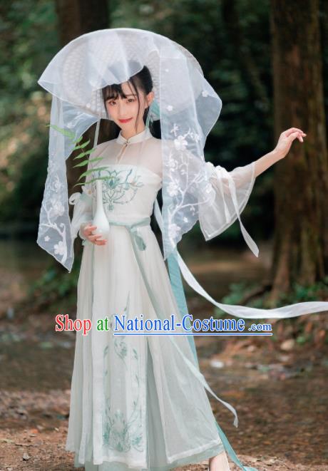 Chinese Ancient Ming Dynasty Young Lady Hanfu Dress Traditional Swordswoman Embroidered Costumes for Women