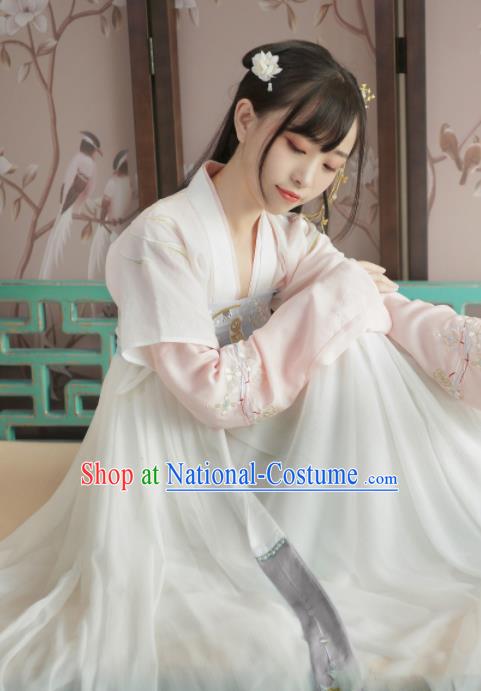 Chinese Ancient Tang Dynasty Palace Lady Hanfu Dress Traditional Embroidered Costumes for Women