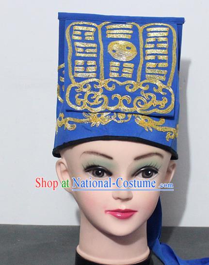 Chinese Traditional Peking Opera Taoist Blue Hat Ancient Taoism Handkerchief for Men