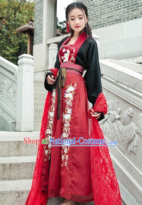 Chinese Ancient Tang Dynasty Nobility Lady Hanfu Dress Traditional Embroidered Costumes for Women