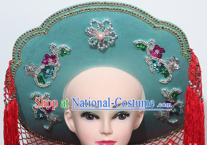 Chinese Traditional Peking Opera Fishing Female Hat Ancient Swordswoman Green Hat for Women