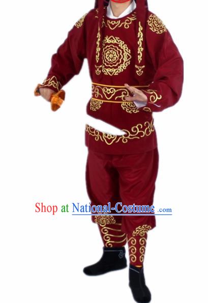 Chinese Traditional Peking Opera Takefu Wine Red Costumes Ancient Soldier Swordsman Clothing for Men