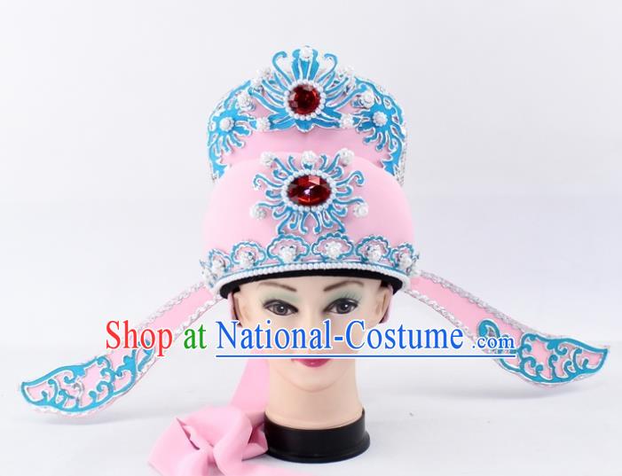 Chinese Traditional Peking Opera Niche Headwear Ancient Number One Scholar Pink Hat for Men